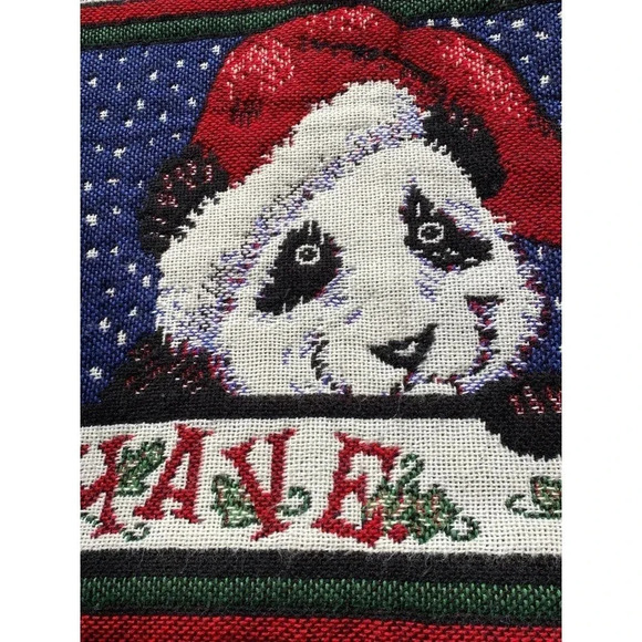 Merry Christmas Panda Bear Pattern Triple Woven Soft Throw Blanket - Picture 5 of 5
